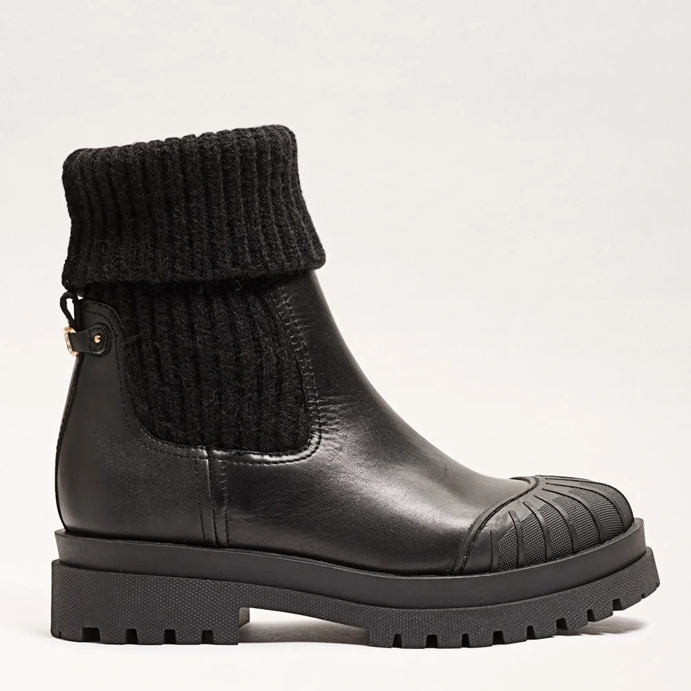 Sam Edelman Steele Knit Chelsea Black Leather Ankle Boots - Picture 2 of 9